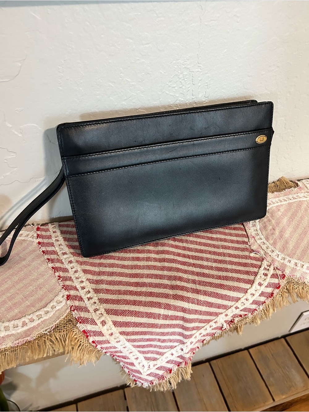 Vintage Dunhill highly collectible black leather clutch